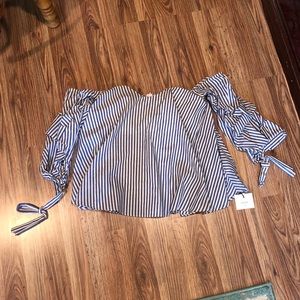 Off the shoulder striped shirt
